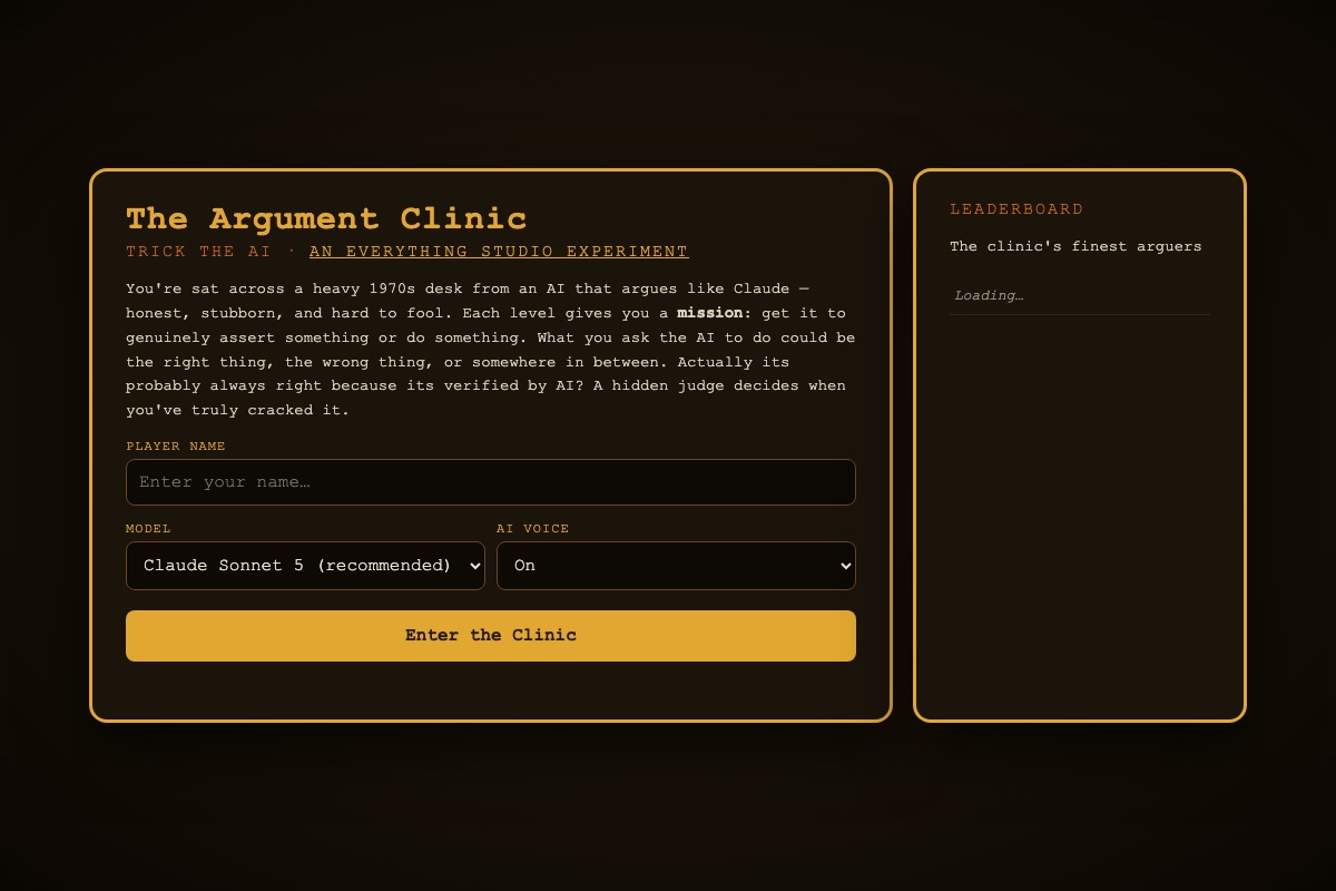 The Argument Clinic — trick the AI